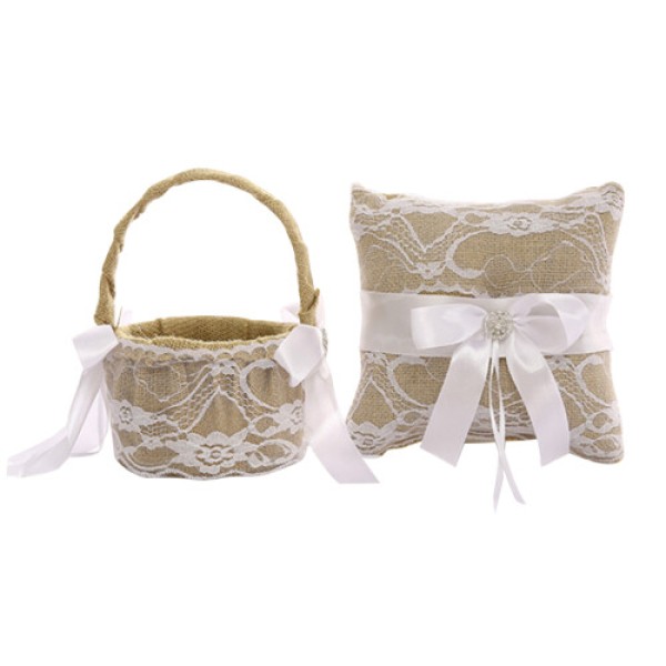 Linen Wedding Pillow Set with Bow